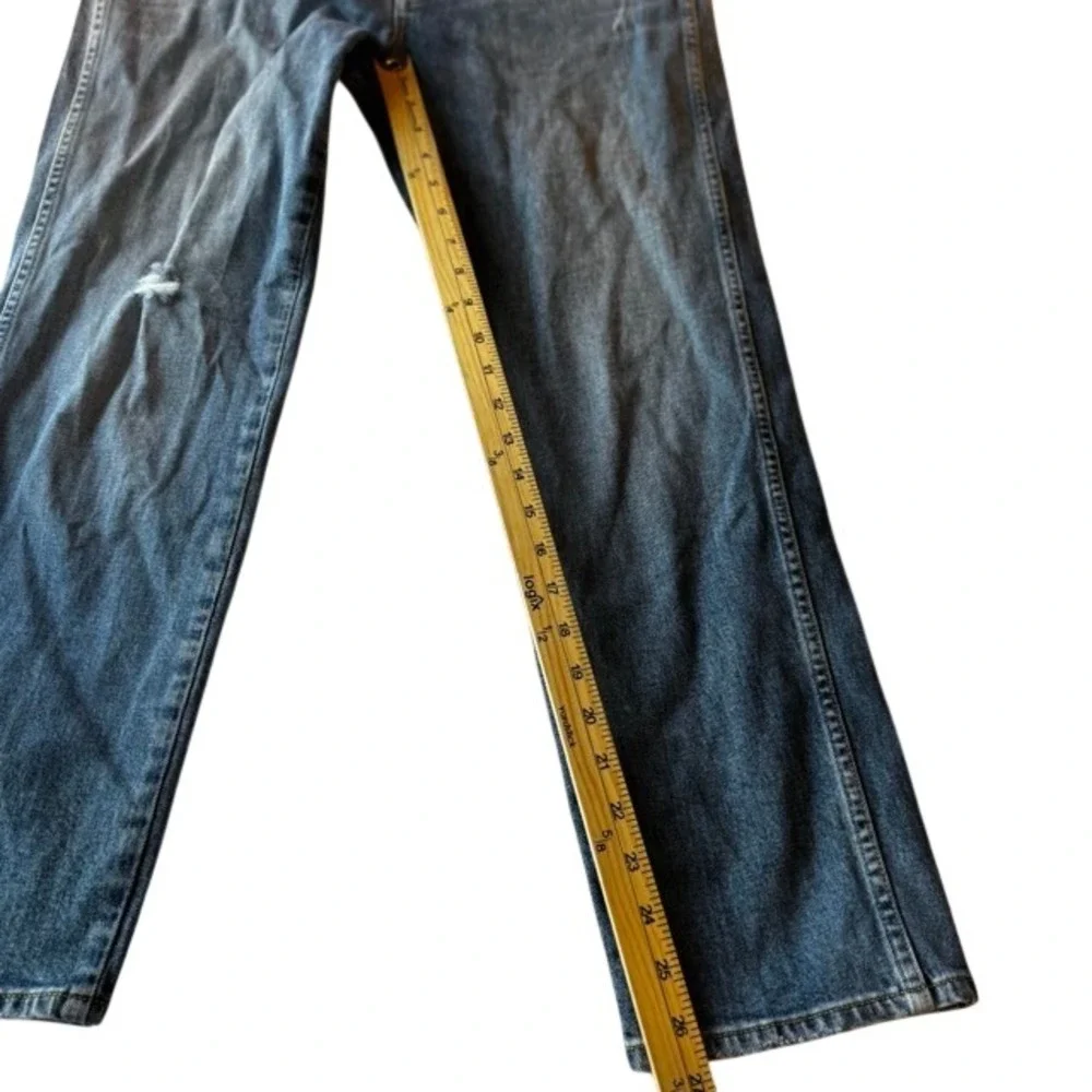 AMO Syd Straight Leg Cropped Jeans Distressed Medium Wash Size 29 Blue - Picture 3 of 9